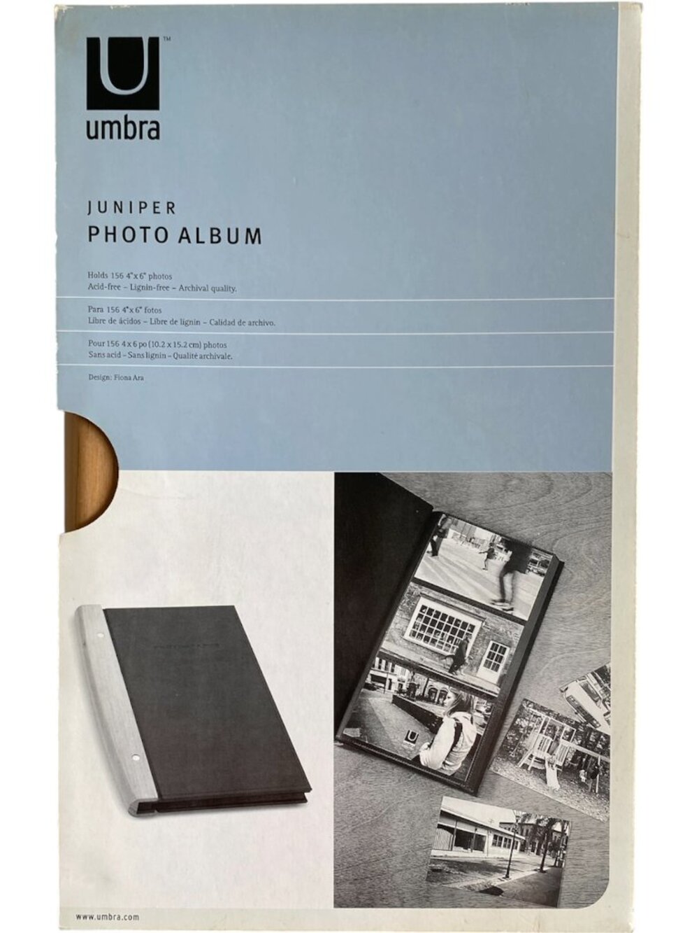 Umbra New Juniper Wood & Faux leather Acid Free Photo Album holds 156 4x6 photos